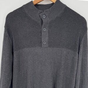 Club Room Mens Medium Button Mock Neck Sweater Charcoal Gray Knit Pullover NWT